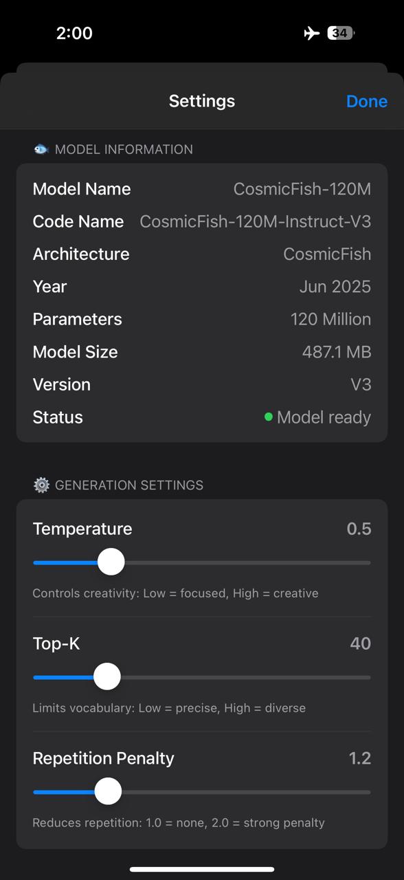 CosmicChat Settings Screenshot